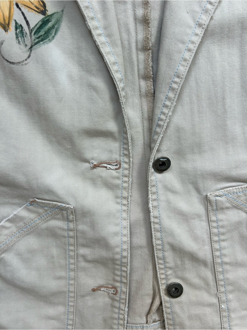 Vintage 2004 Old Navy Upcycled Hand-Painted Sunflower Blazer Jacket - Picture 3 of 6